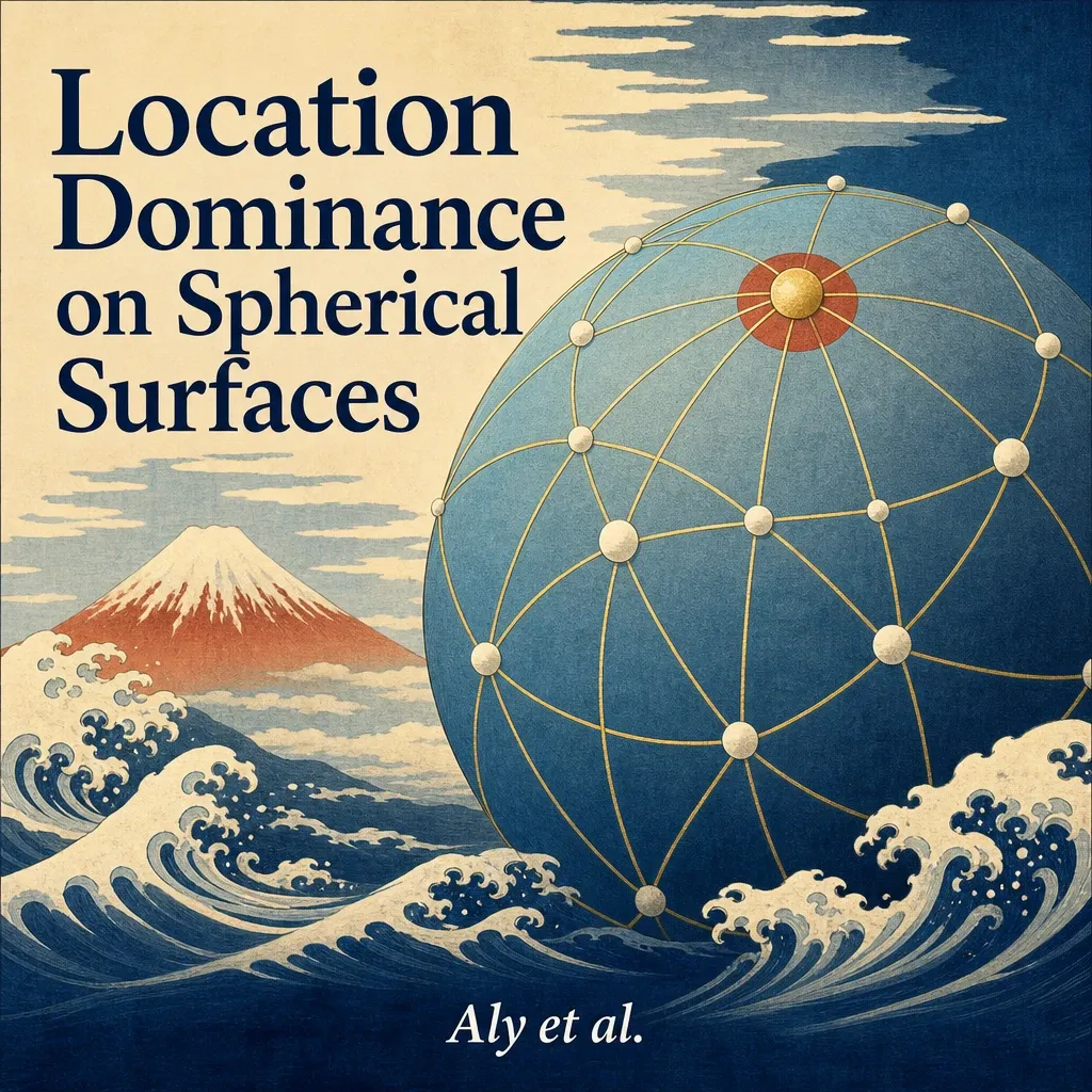Cover art for a paper on location dominance on spherical surfaces